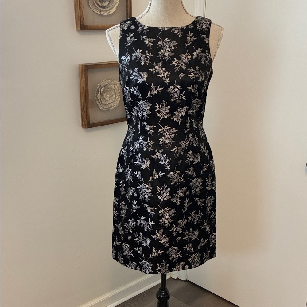 Vintage Lilly Pulitzer Black and Silver Floral Mini Dress 90s